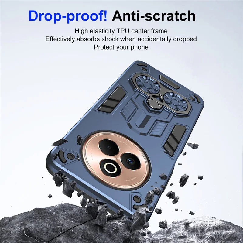 Voor Realme P3 Pro 5G / 14 Pro+ 5G Hoesje Ringhouder Met Steunvoet PC + TPU Stootvaste Telefoonhoes - Marineblauw