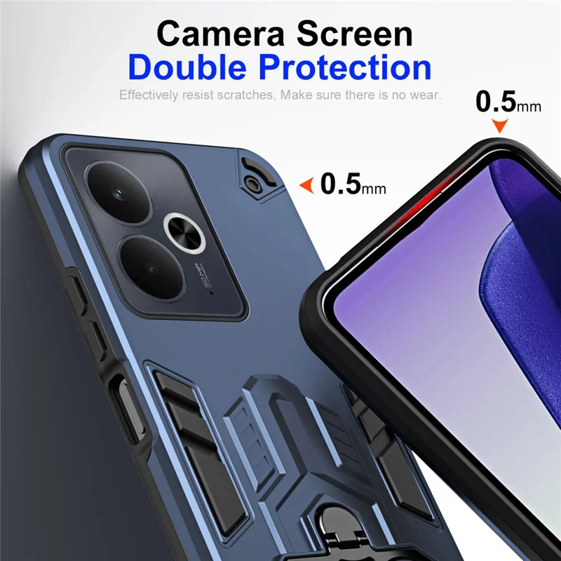 For Realme 14T 5G Case Ring Holder Kickstand PC + TPU Shockproof Phone Cover - Navy Blue