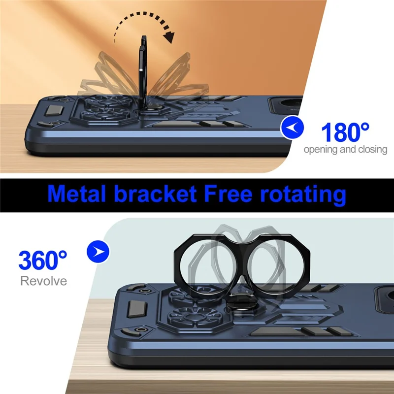 For Realme 14T 5G Case Ring Holder Kickstand PC + TPU Shockproof Phone Cover - Navy Blue