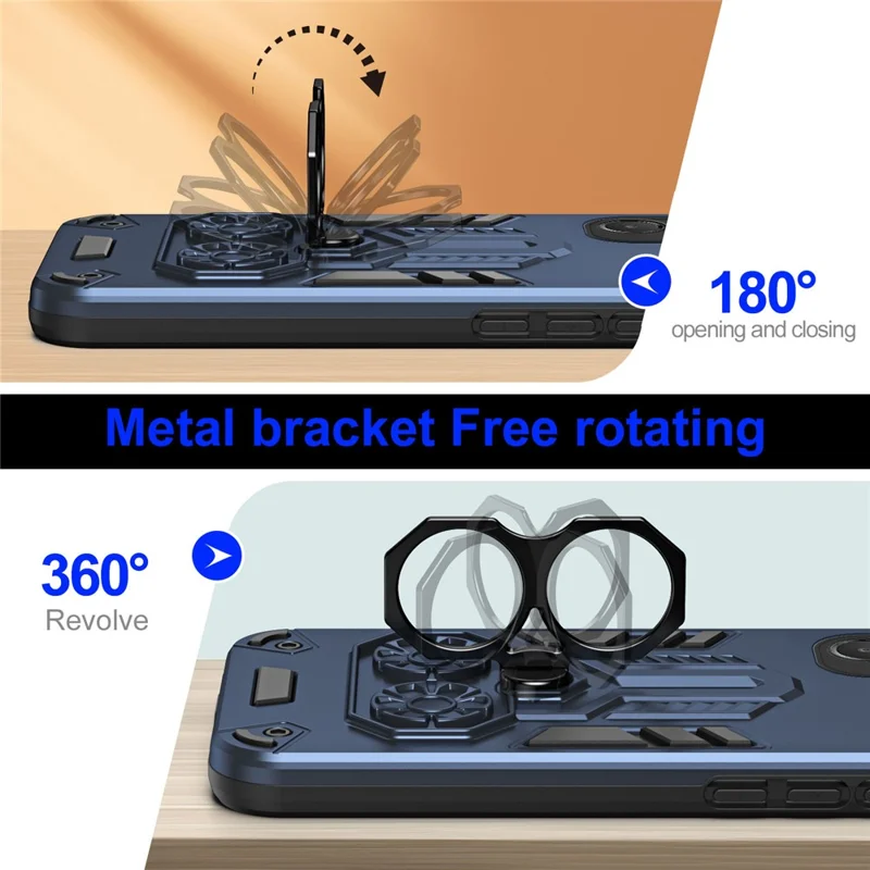 For Samsung Galaxy A06 5G Case Ring Holder Kickstand PC + TPU Shockproof Phone Cover - Navy Blue