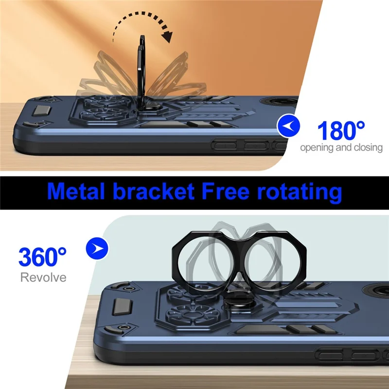 Til Samsung Galaxy A07 4G Taske med Ringholder og Støttefod i PC + TPU Stødfast Telefondæksel - Marineblå