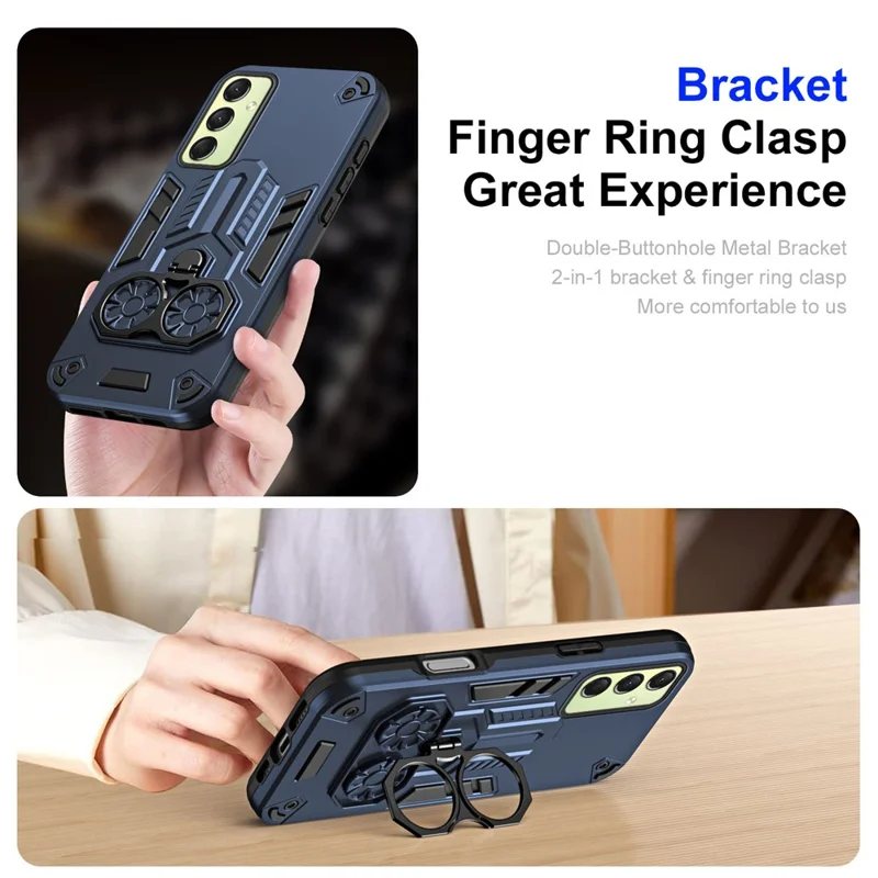For Samsung Galaxy A16 4G / 5G Case Ring Holder Kickstand PC + TPU Shockproof Phone Cover - Navy Blue