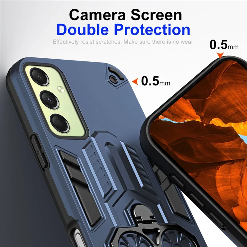 For Samsung Galaxy A16 4G / 5G Case Ring Holder Kickstand PC + TPU Shockproof Phone Cover - Navy Blue