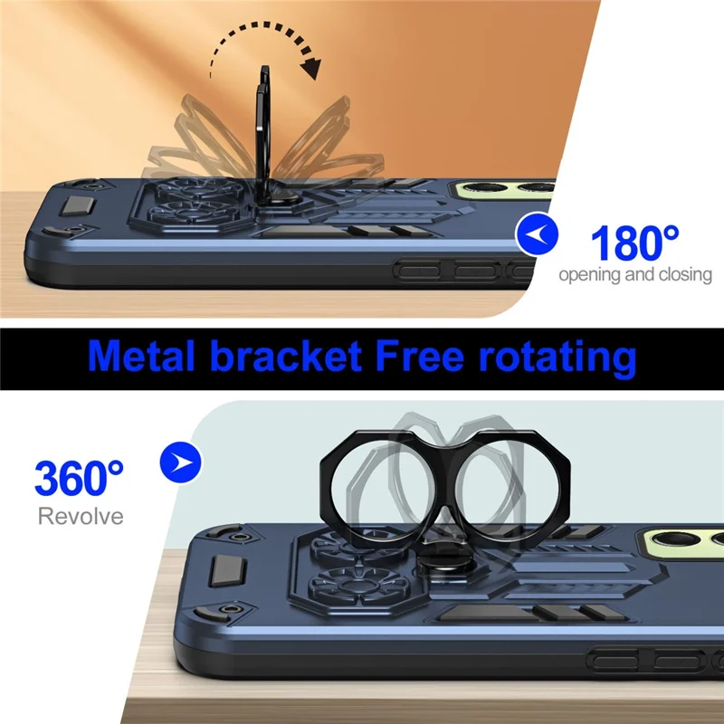 For Samsung Galaxy A16 4G / 5G Case Ring Holder Kickstand PC + TPU Shockproof Phone Cover - Navy Blue