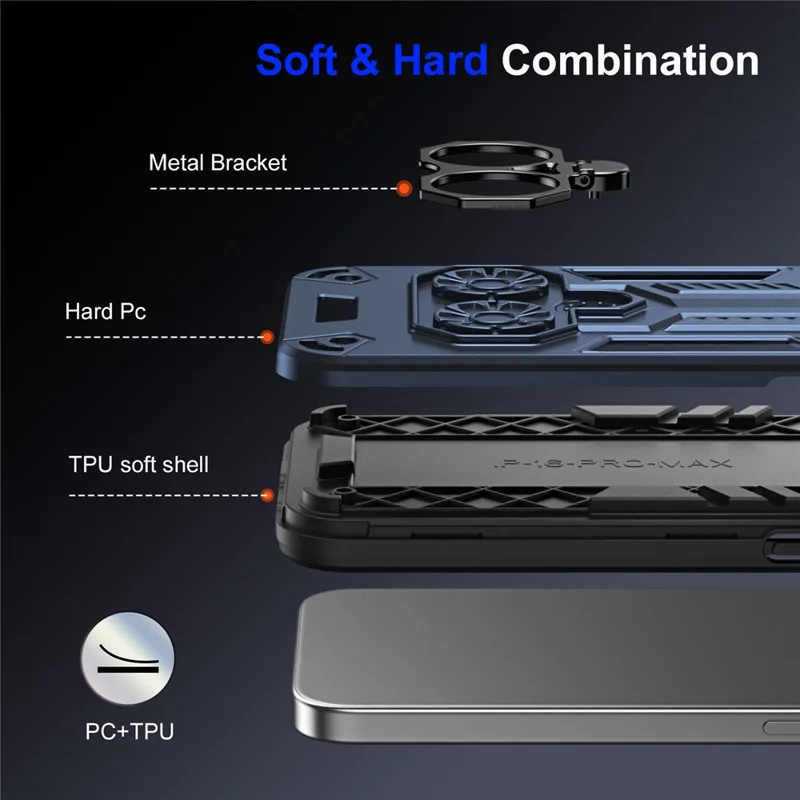 For Samsung Galaxy A16 4G / 5G Case Ring Holder Kickstand PC + TPU Shockproof Phone Cover - Navy Blue