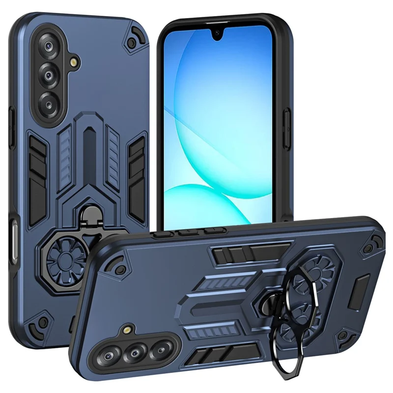 For Samsung Galaxy A17 5G Case Ring Holder Kickstand PC + TPU Shockproof Phone Cover - Navy Blue