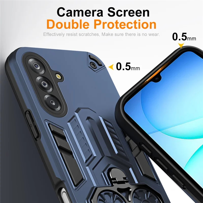 For Samsung Galaxy A17 5G Case Ring Holder Kickstand PC + TPU Shockproof Phone Cover - Navy Blue