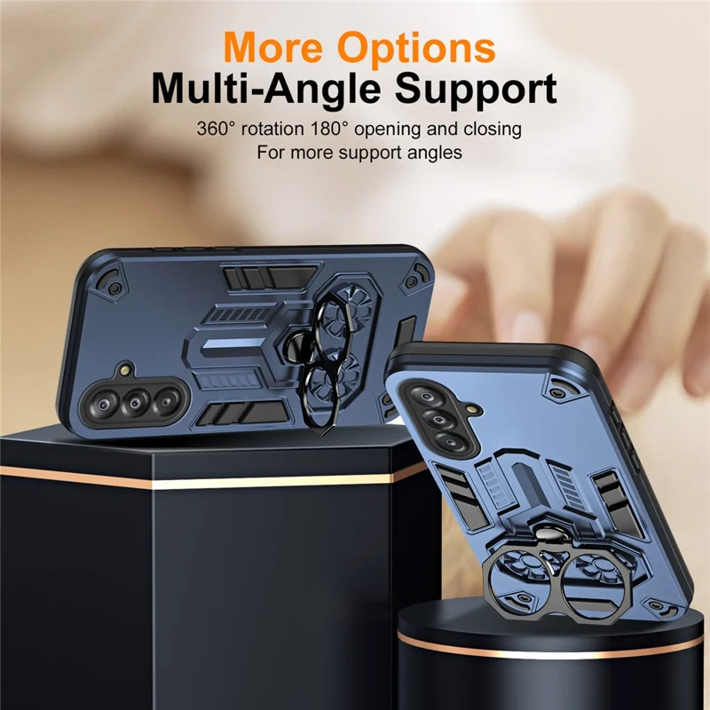 For Samsung Galaxy A17 5G Case Ring Holder Kickstand PC + TPU Shockproof Phone Cover - Navy Blue