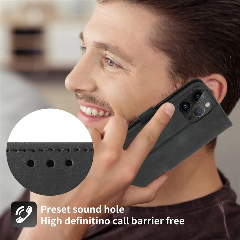 Skin-touch Imprinted Flowers Pattern Leather Case for iPhone 14 Pro Max, Stand Wallet Multiple Card Slots Phone Cover with Wrist Strap and Shoulder Strap - Black