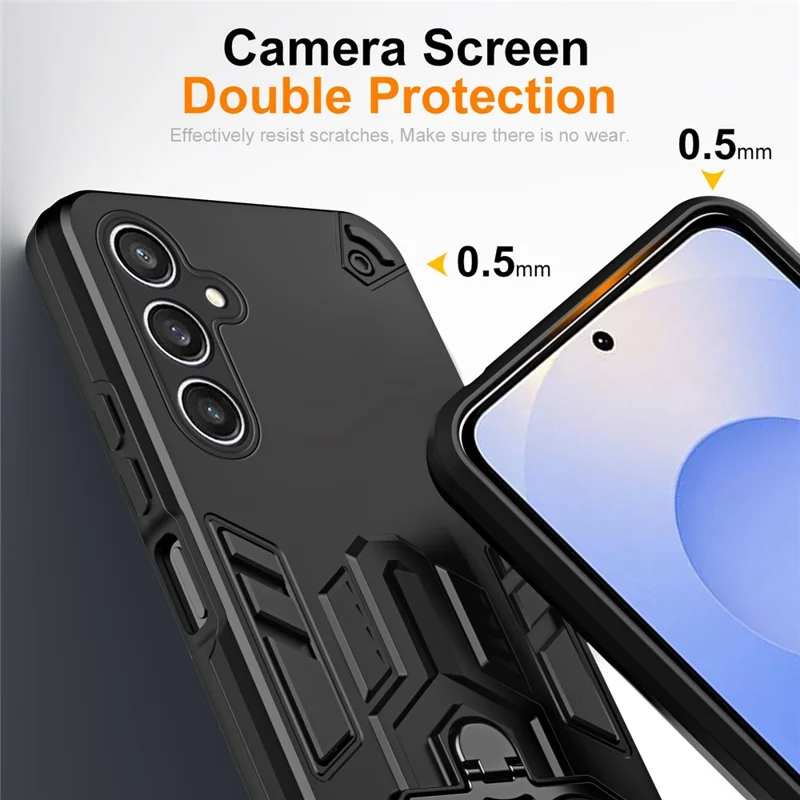 For Samsung Galaxy S25 Case Ring Holder Kickstand PC + TPU Shockproof Phone Cover - Black