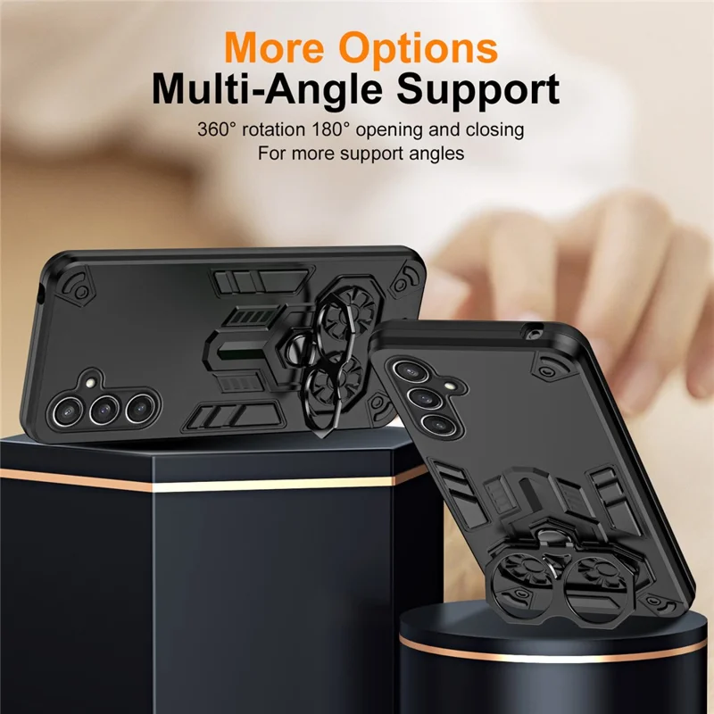 For Samsung Galaxy S25 Case Ring Holder Kickstand PC + TPU Shockproof Phone Cover - Black