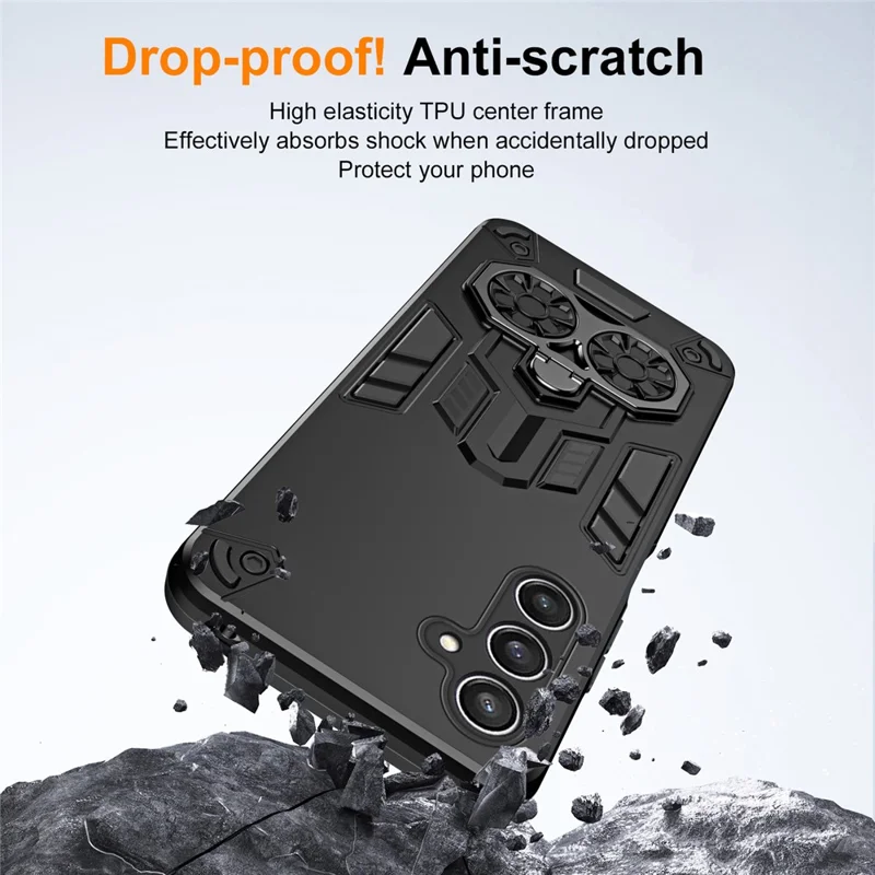 For Samsung Galaxy S25 Case Ring Holder Kickstand PC + TPU Shockproof Phone Cover - Black