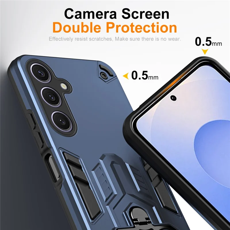 Custodia per Samsung Galaxy S25+ con anello di supporto, supporto, PC + TPU antiurto - Blu navy
