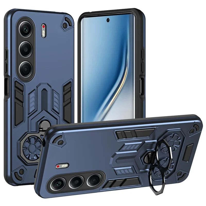 Funda para TECNO Camon 40 Pro 4G con Soporte de Anillo y Función Atril, Carcasa Antigolpes de PC + TPU - Azul Marino