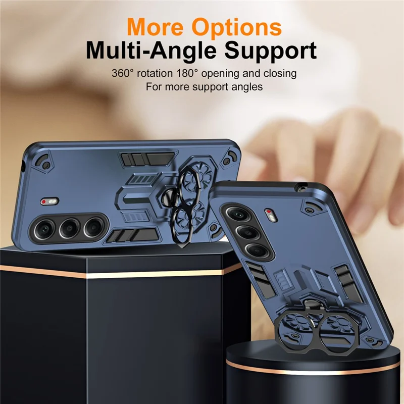 Funda para TECNO Camon 40 Pro 4G con Soporte de Anillo y Función Atril, Carcasa Antigolpes de PC + TPU - Azul Marino