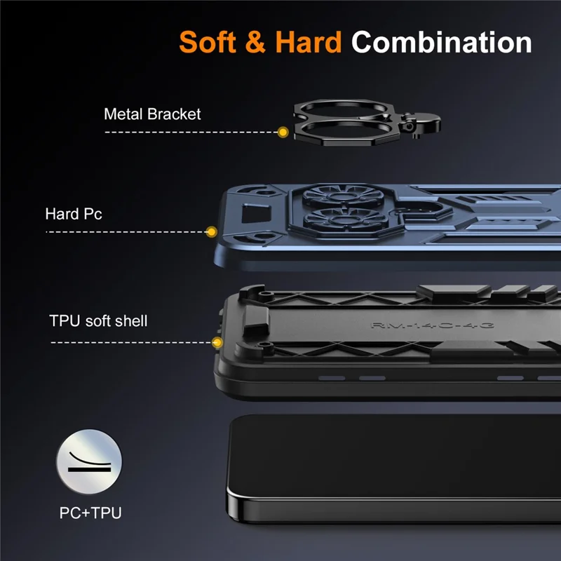 Funda para TECNO Camon 40 Pro 4G con Soporte de Anillo y Función Atril, Carcasa Antigolpes de PC + TPU - Azul Marino