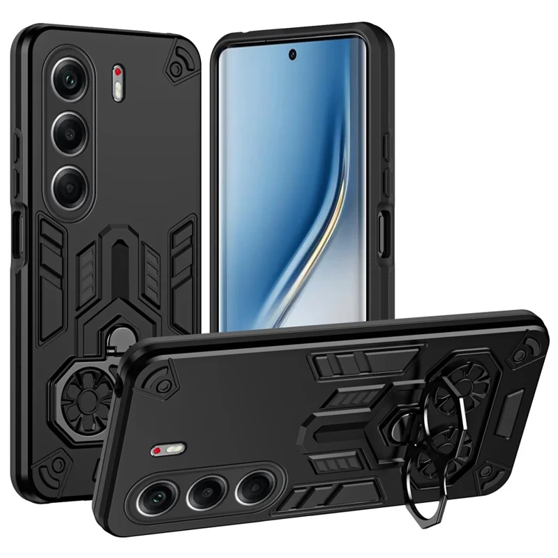 Til TECNO Camon 40 Pro 4G Etui med Ringholder og Støttefod i PC + TPU Stødfast Telefonetui - Sort