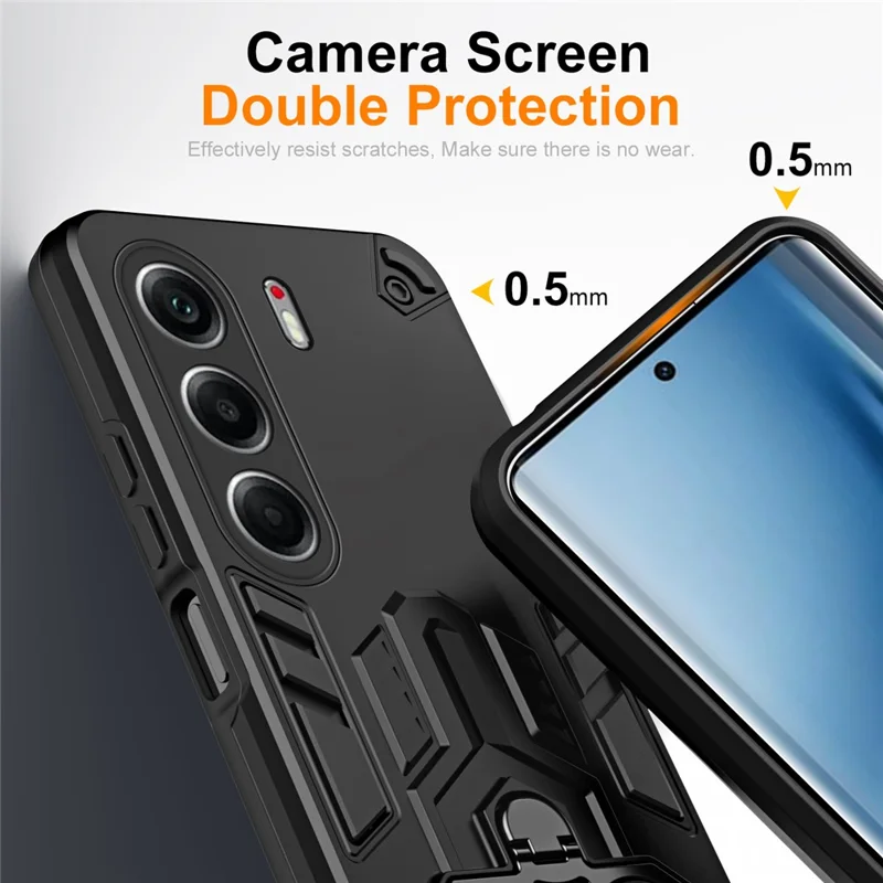 Til TECNO Camon 40 Pro 4G Etui med Ringholder og Støttefod i PC + TPU Stødfast Telefonetui - Sort