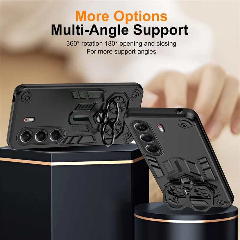 Til TECNO Camon 40 Pro 4G Etui med Ringholder og Støttefod i PC + TPU Stødfast Telefonetui - Sort