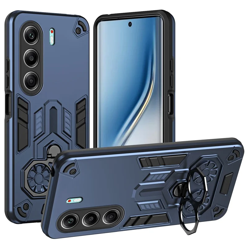 Для TECNO Camon 40 Pro 5G Чехол Кольцо Держатель Подставка ПК + ТПУ Противоударный Чехол для телефона - Темно-синий