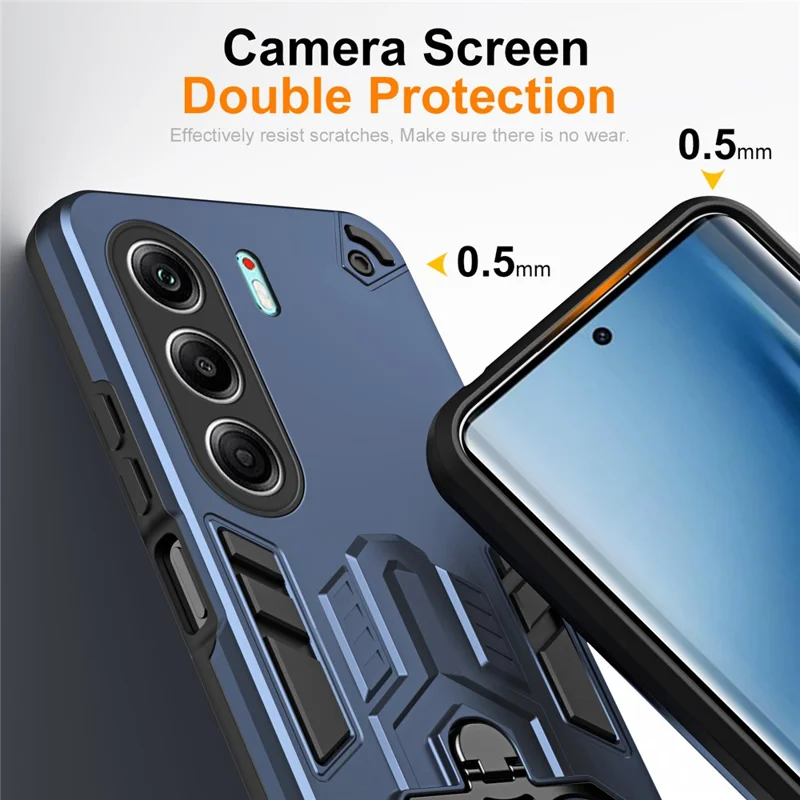 Для TECNO Camon 40 Pro 5G Чехол Кольцо Держатель Подставка ПК + ТПУ Противоударный Чехол для телефона - Темно-синий