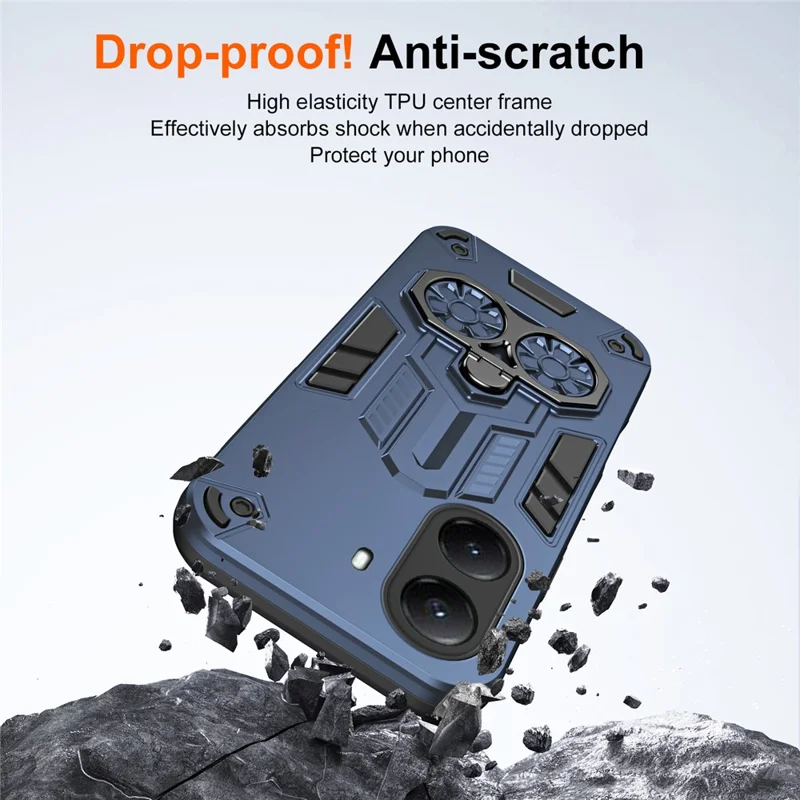 For Xiaomi Poco X7 Pro 5G Case Ring Holder Kickstand PC + TPU Shockproof Phone Cover - Navy Blue