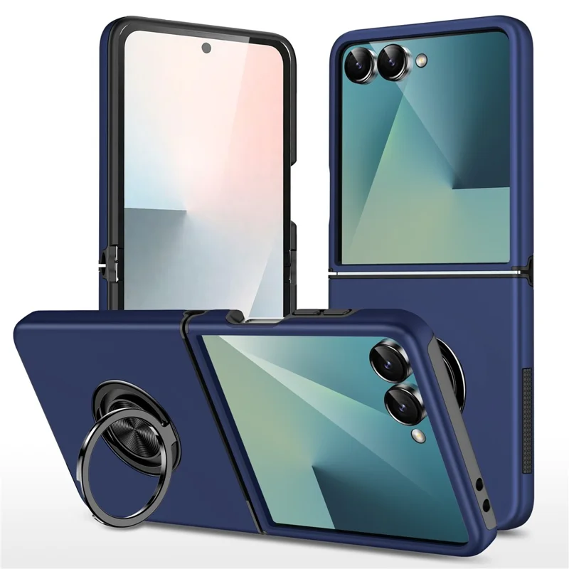For Samsung Galaxy Z Flip7 5G Case PC + TPU Phone Cover with Rotatable Ring Holder - Blue