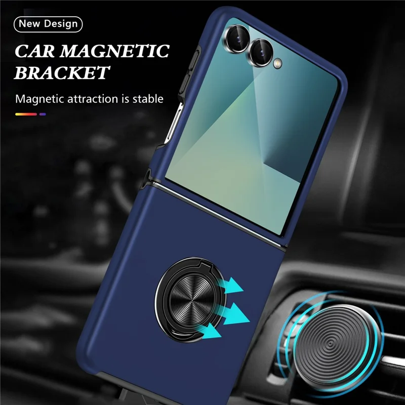 For Samsung Galaxy Z Flip7 5G Case PC + TPU Phone Cover with Rotatable Ring Holder - Blue