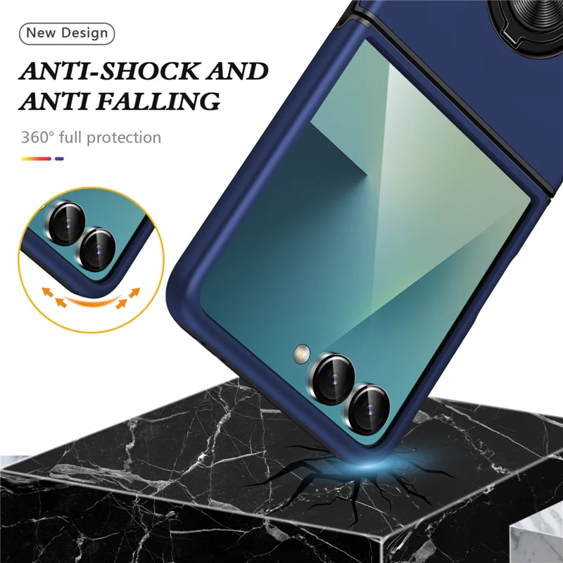 For Samsung Galaxy Z Flip7 5G Case PC + TPU Phone Cover with Rotatable Ring Holder - Blue
