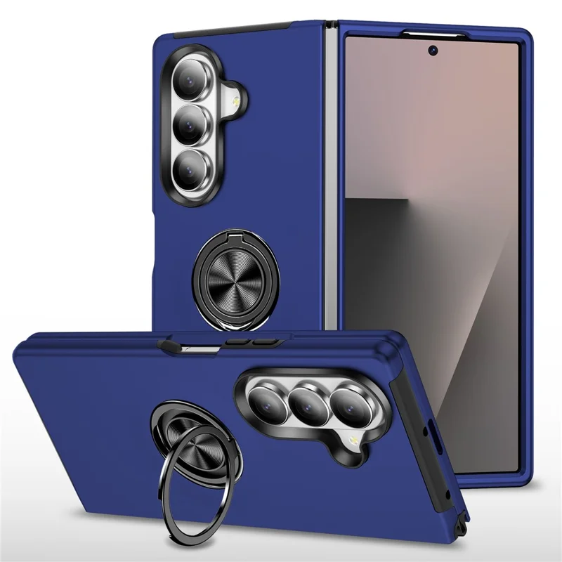 For Samsung Galaxy Z Fold7 5G Case PC + TPU Phone Cover with Rotatable Ring Holder - Blue
