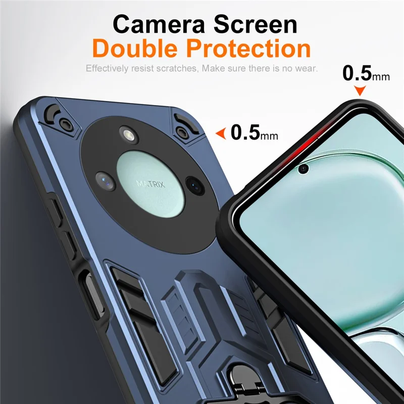 For Honor X9c Smart 5G Case Ring Holder Kickstand PC + TPU Shockproof Phone Cover - Navy Blue