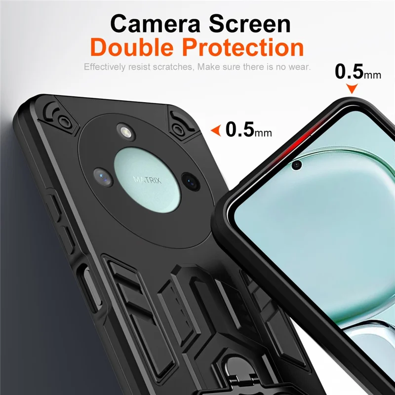 For Honor X9c Smart 5G Case Ring Holder Kickstand PC + TPU Shockproof Phone Cover - Black