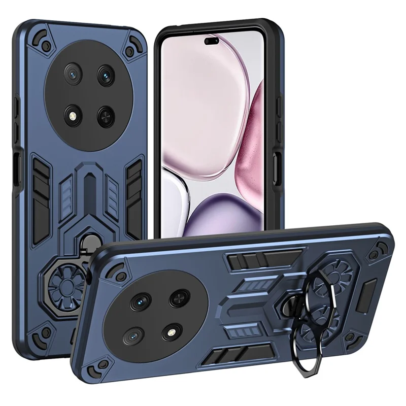 Étui de téléphone pour Honor Magic7 Lite 5G / X9c 5G / X60 Pro 5G avec support de bague et béquille, Coque PC + TPU Antichoc - Bleu Marine