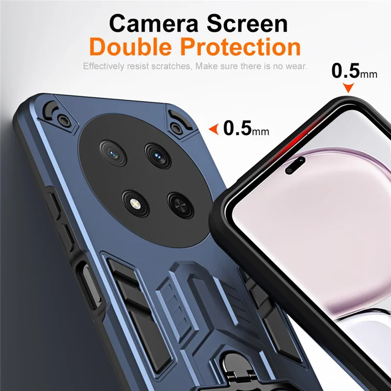 Étui de téléphone pour Honor Magic7 Lite 5G / X9c 5G / X60 Pro 5G avec support de bague et béquille, Coque PC + TPU Antichoc - Bleu Marine