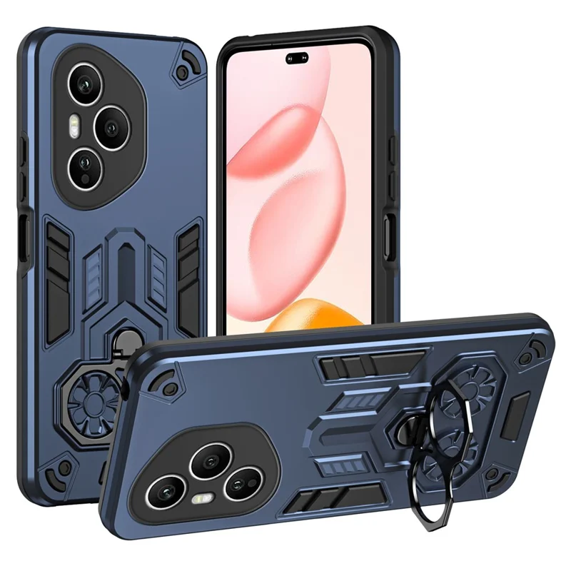 For Honor 400 Pro 5G (Global) Case Ring Holder Kickstand PC + TPU Shockproof Phone Cover - Navy Blue