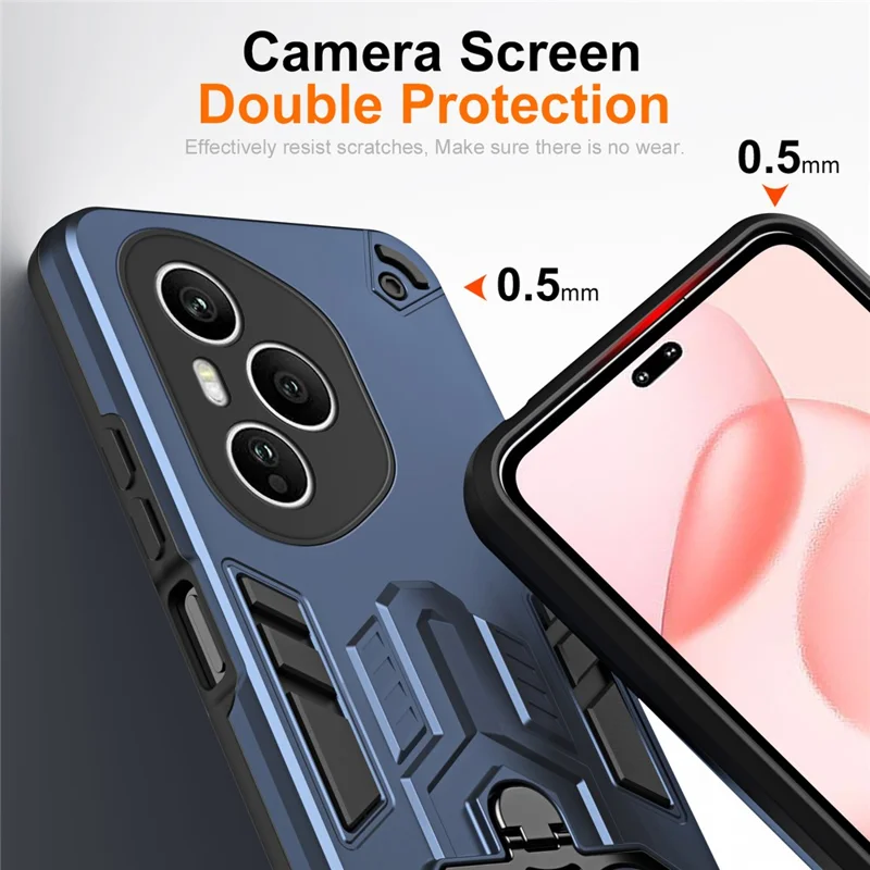 For Honor 400 Pro 5G (Global) Case Ring Holder Kickstand PC + TPU Shockproof Phone Cover - Navy Blue