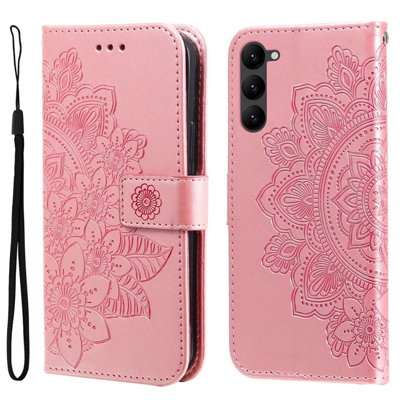 For Samsung Galaxy S23 Case Floral Pattern PU Leather Wallet Stand Phone Cover - Rose Gold