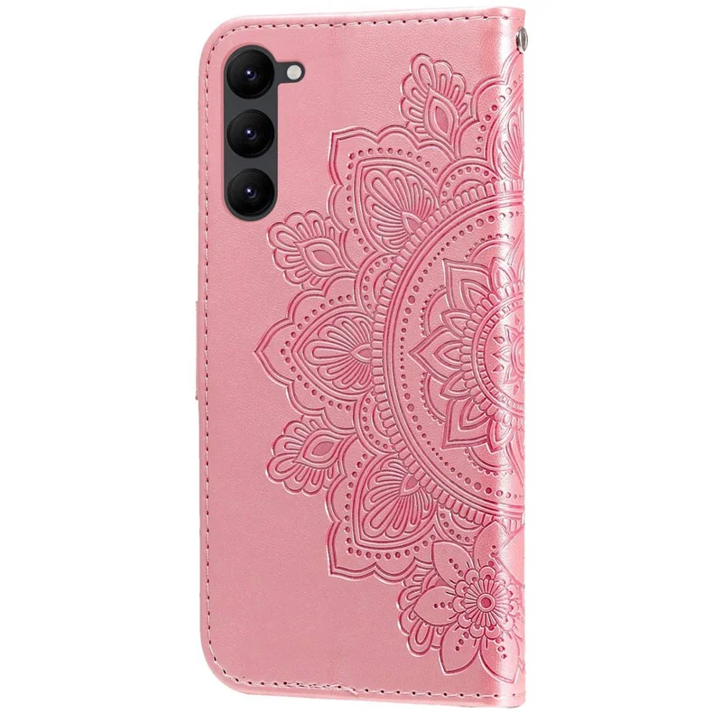 For Samsung Galaxy S23 Case Floral Pattern PU Leather Wallet Stand Phone Cover - Rose Gold