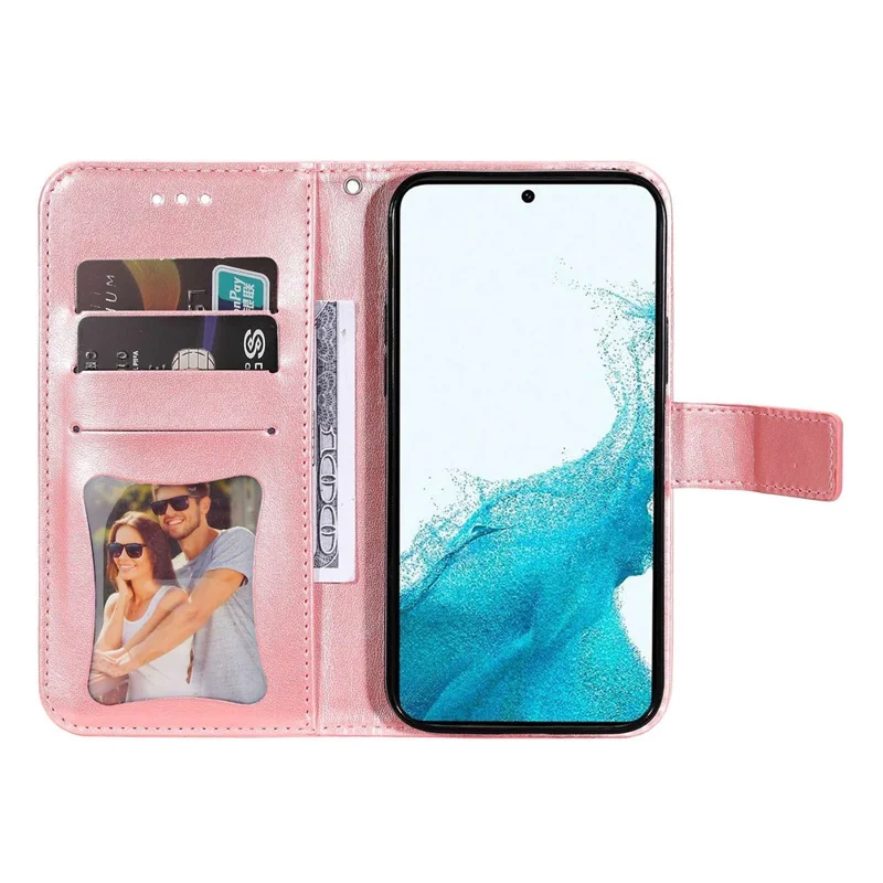 For Samsung Galaxy S23 Case Floral Pattern PU Leather Wallet Stand Phone Cover - Rose Gold