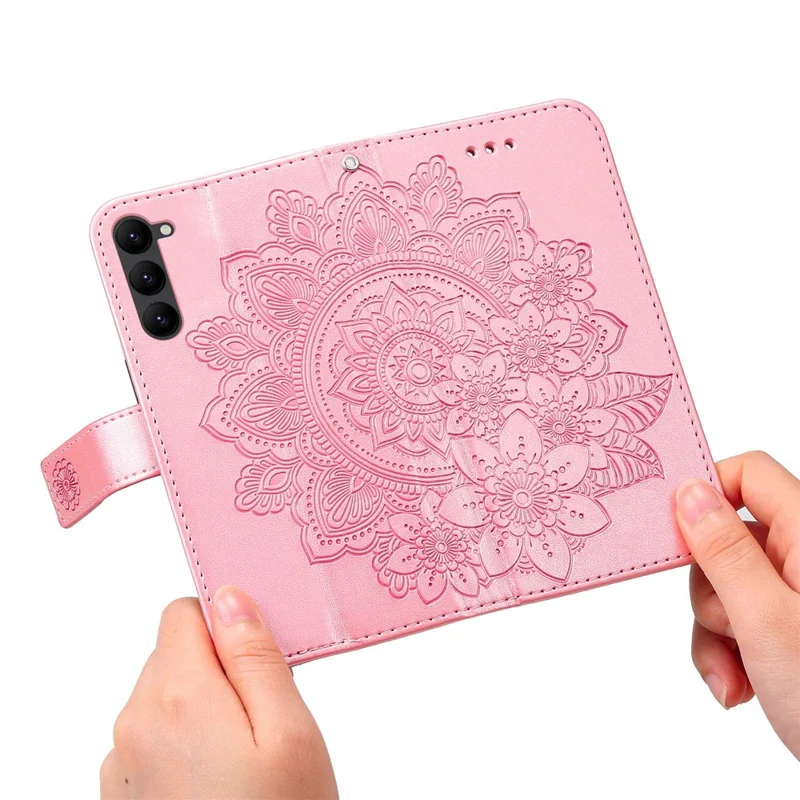 For Samsung Galaxy S23 Case Floral Pattern PU Leather Wallet Stand Phone Cover - Rose Gold