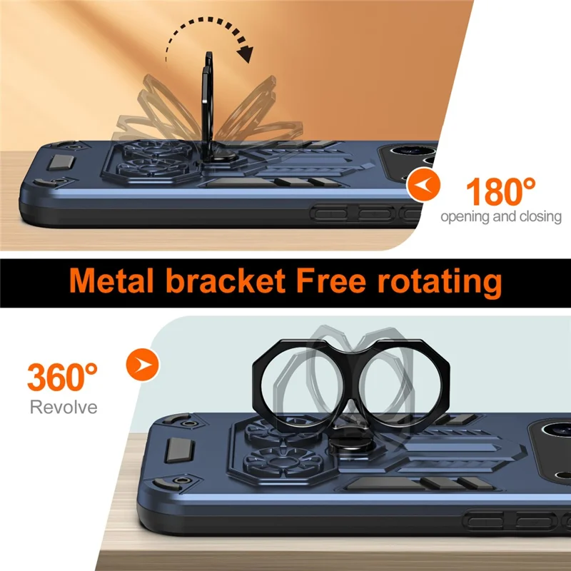 Voor iPhone 17 Pro Max hoesje met ringhouder en standaard PC + TPU schokbestendige telefoonhoes - Marineblauw