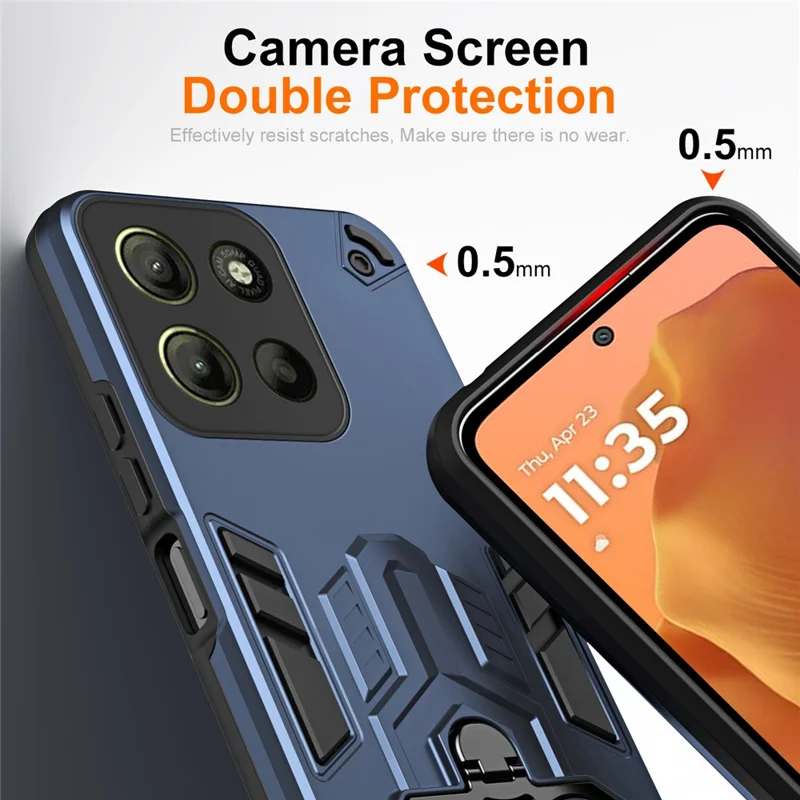 Для Motorola Moto G15 4G Чехол Кольцо Держатель Подставка PC + TPU Противоударный Чехол для Телефона - Темно-синий
