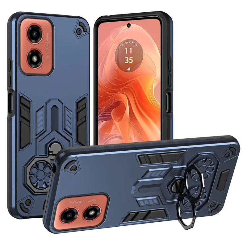 Phone Case for Motorola Moto G24 4G / G04 4G / G04s 4G / E14 4G Ring Holder Kickstand PC + TPU Shockproof Cover - Navy Blue