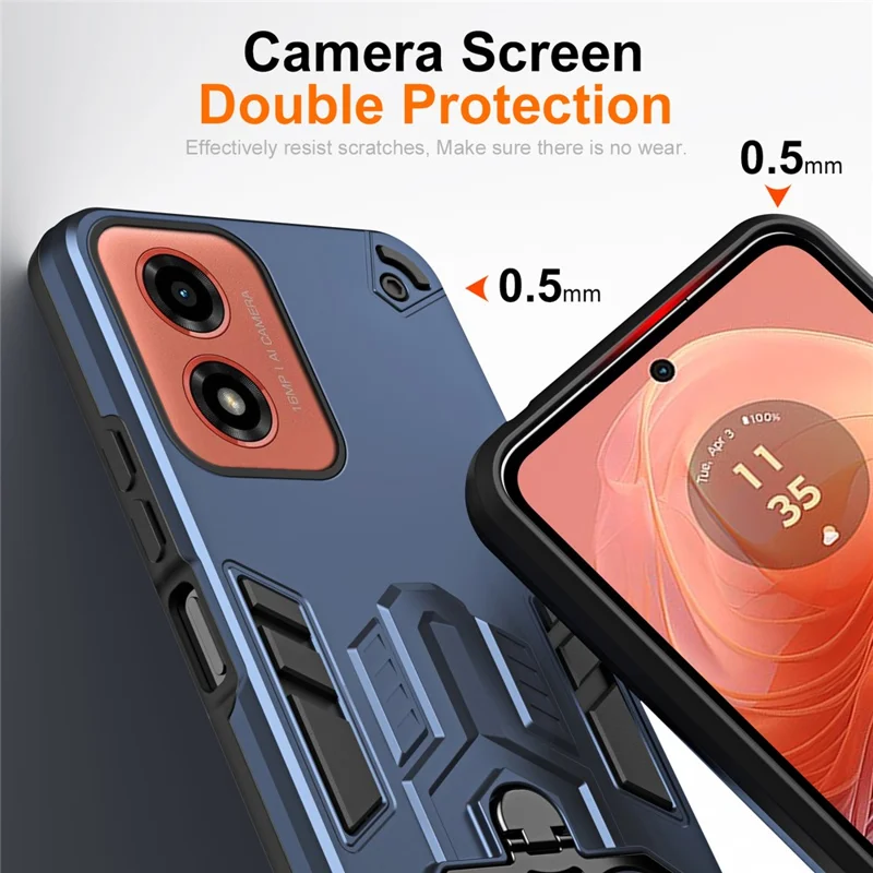 Phone Case for Motorola Moto G24 4G / G04 4G / G04s 4G / E14 4G Ring Holder Kickstand PC + TPU Shockproof Cover - Navy Blue