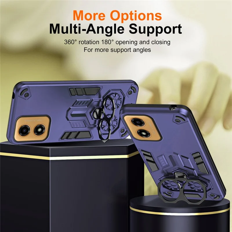 Phone Case for Motorola Moto G24 4G / G04 4G / G04s 4G / E14 4G Ring Holder Kickstand PC + TPU Shockproof Cover - Navy Blue
