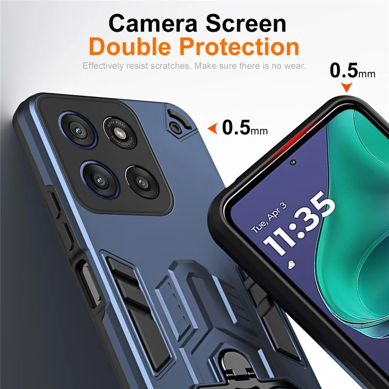 Étui pour Motorola Edge 60 Stylus 5G avec Support Anneau et Béquille, Coque de Protection PC + TPU Antichoc - Bleu Marine