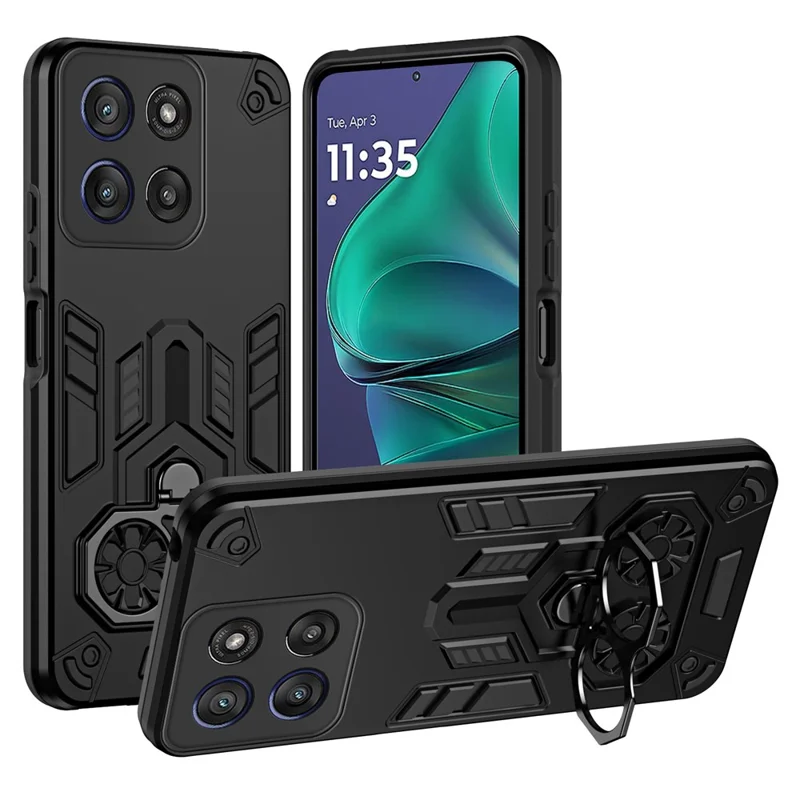 For Motorola Edge 60 Stylus 5G Case Ring Holder Kickstand PC + TPU Shockproof Phone Cover - Black