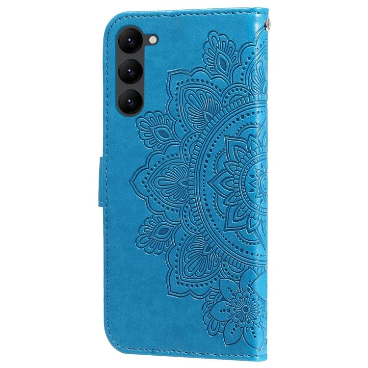 For Samsung Galaxy S23+ Case Floral Pattern PU Leather Wallet Stand Phone Cover - Blue