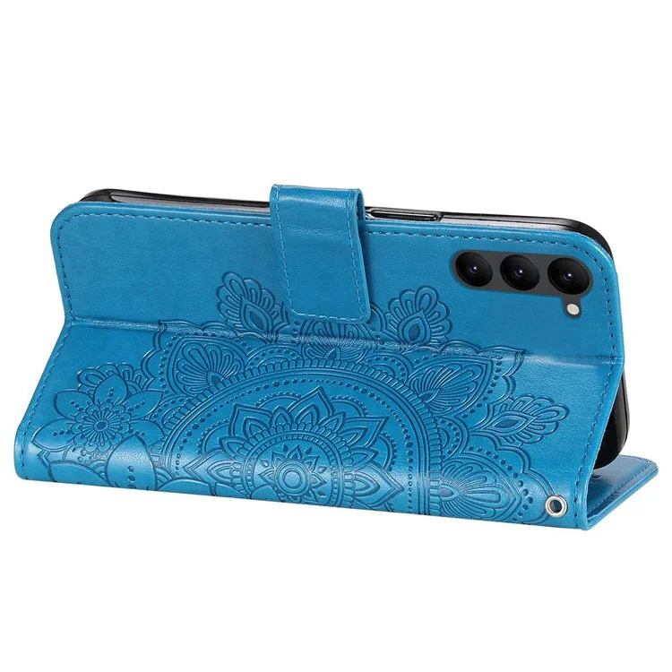 For Samsung Galaxy S23+ Case Floral Pattern PU Leather Wallet Stand Phone Cover - Blue