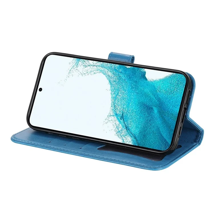 For Samsung Galaxy S23+ Case Floral Pattern PU Leather Wallet Stand Phone Cover - Blue